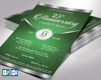 Green Silver Anniversary Flyer Template | Word Template, Publisher, Church Anniversary, Pastor Appreciation | 5.5x8.5 in