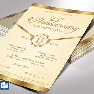 Cream Gold Anniversary Gala Flyer Template | Word Template, Publisher | Banquet Invitation | Size: 5.5x8.5 inches