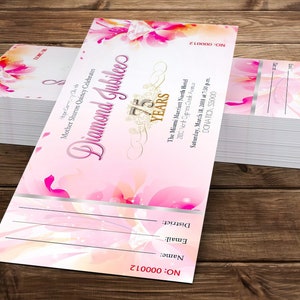 Church Anniversary Ticket Template for Word and Publisher, Fuchsia and Pink Banquet Ticket, Pastor Gala 7x3 inches image 2