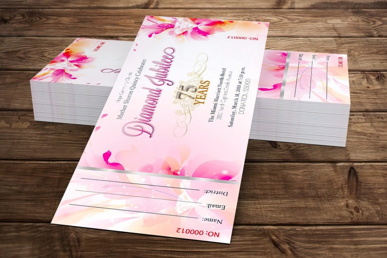 Church Anniversary Ticket Template for Word and Publisher, Fuchsia and Pink Banquet Ticket, Pastor Gala 7x3 inches image 2