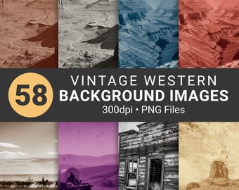 58 Vintage Western Digital Backgrounds Outlaw Scenery for Invitations and Flyers 300DPI PNGs