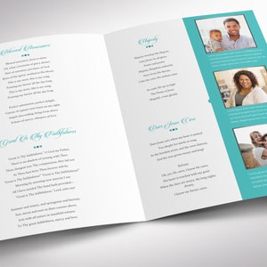 Remember Tabloid Funeral Program Template, Silver and Teal, Celebration of Life, Obituary Design, 8 Pages, 11x17 in image 5