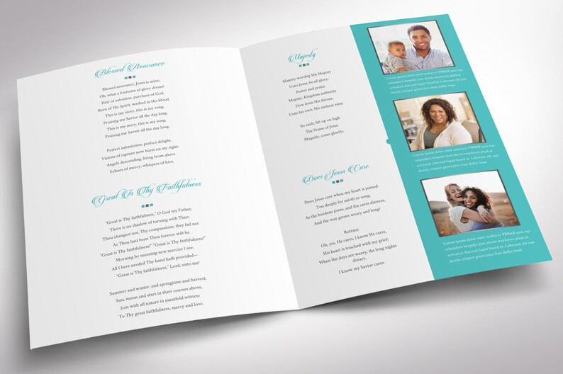 Remember Tabloid Funeral Program Template, Silver and Teal, Celebration of Life, Obituary Design, 8 Pages, 11x17 in image 5