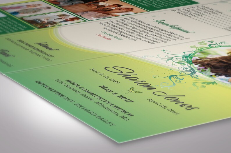 Green Princess Trifold Funeral Program Template Word Template, Publisher Green Beige, Celebration of Life, Memorial Service 11x8.5 in image 8