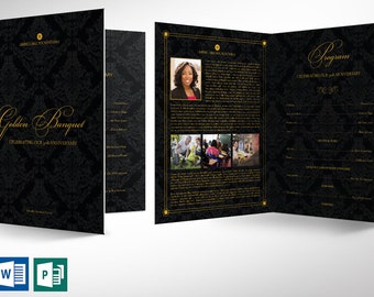 Black Banquet Tabloid Program Template Word and Publisher | Anniversary Banquet, Fundraiser | 4 Pages | 11x17 inches