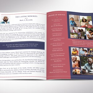 Inside front - American Military Funeral Program Canva Template - V4. is 11x8.5 inches and bifold to 5.5x8.5 inches. This meticulously crafted 8-page bi-fold program pays tribute to those who have served our nation