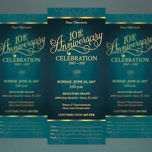 Teal Church Anniversary Ticket Template Word Template, Publisher Pastor Appreciation, Banquet Ticket Size 3x7 in image 6