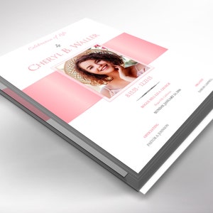 White Pink Funeral Program Template, Single Sheet Word Template, Publisher V1 Celebration of Life 8.5x11 in image 5