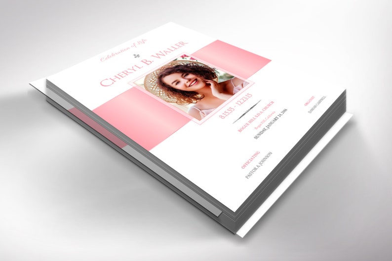 White Pink Funeral Program Template, Single Sheet Word Template, Publisher V1 Celebration of Life 8.5x11 in image 5