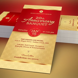 Red Gold Church Anniversary Banquet Ticket Template, Word Template, Publisher, Pastor Appreciation, Luncheon Ticket, 36 in image 3