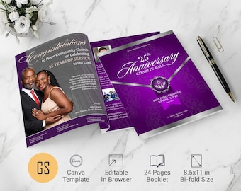 Church Anniversary Souvenir Book Template: 24 Page Purple and Silver Canva Program (Digital Download)