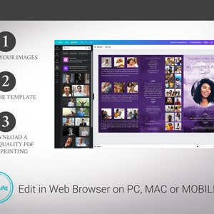 Purple Sky Legal Trifold Funeral Program Template, Canva Template Celebration of Life, In Loving Memory 14x8.5 in image 5