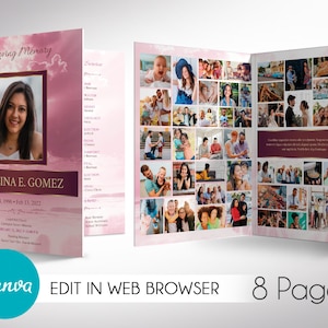 Pink Forever Tabloid Beerdigung Programm Vorlage für Canva, Natur Himmel, Feier des Lebens, Nachruf Vorlage für Frauen, 8 Seiten, 11x17 Inch