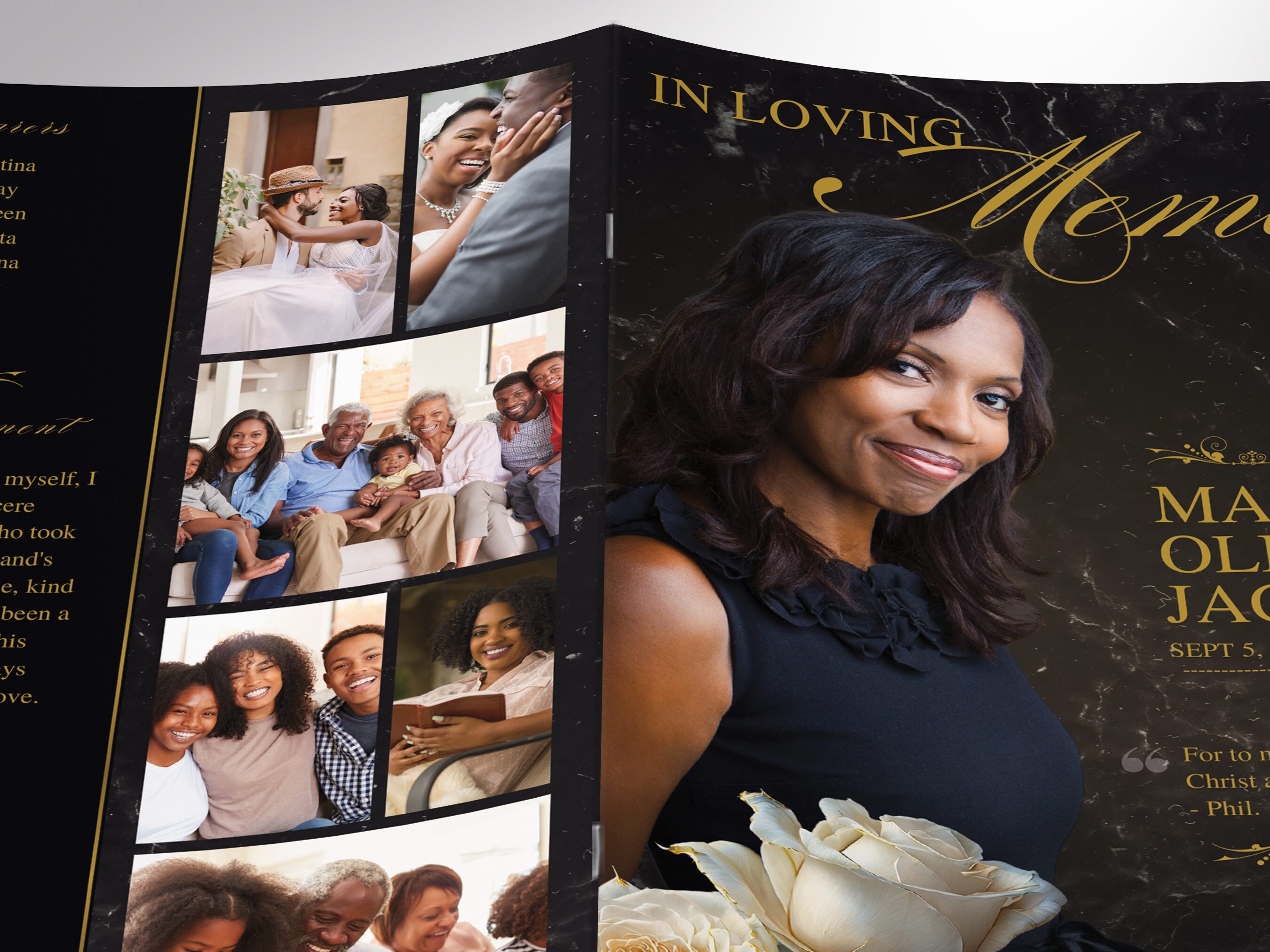 Classic Rose Funeral Program Template: Black \u0026 Gold, 8 Pages (canva Digital  Download) - Etsy, image size:2700x2025