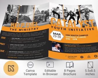 Catalyst Youth Conference Program Template, Canva Template | Youth Summit, Church Brochure | 8 Pages | 5.5x8.5 inches