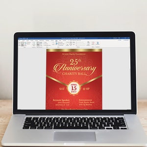 Red Gold Anniversary Gala Flyer Template, Word Template, Publisher, Pastor Appreciation, Banquet Flyer, 5.5x8.5 in image 9