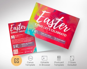 Plantilla de postal para la iglesia del Domingo de Pascua: Invitación editable de EDDM (Canva, descarga digital)