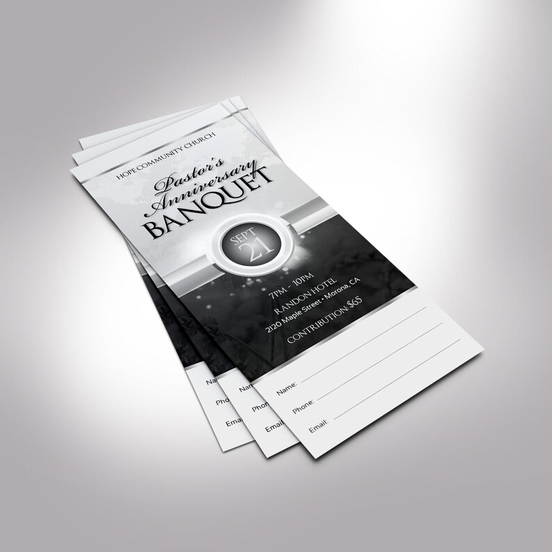 Black Silver Clergy Banquet Ticket Template Word Template, Publisher, Church Anniversary, Pastor Appreciation 3x7 in image 5