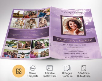 Purple Forever Funeral Program Template 1, Canva Template, Celebration of Life, Obituary Program | 8 Pages | 5.5x8.5 in