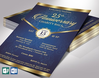 Blue Gold Anniversary Gala Flyer Template | Word Template, Publisher | Pastor Anniversary, Church Event | 5.5x8.5 in