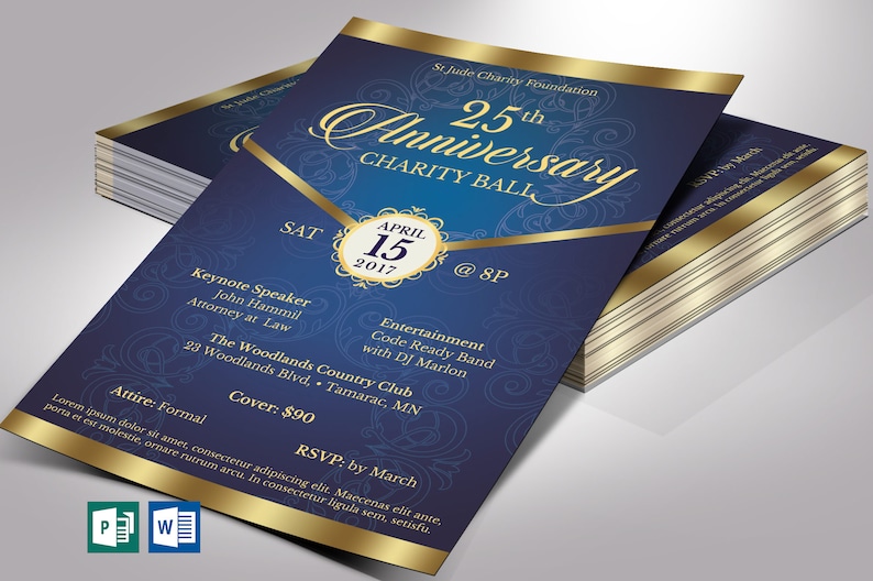 Blue Gold Anniversary Gala Flyer Template Word Template, Publisher Pastor Anniversary, Church Event 5.5x8.5 in image 1