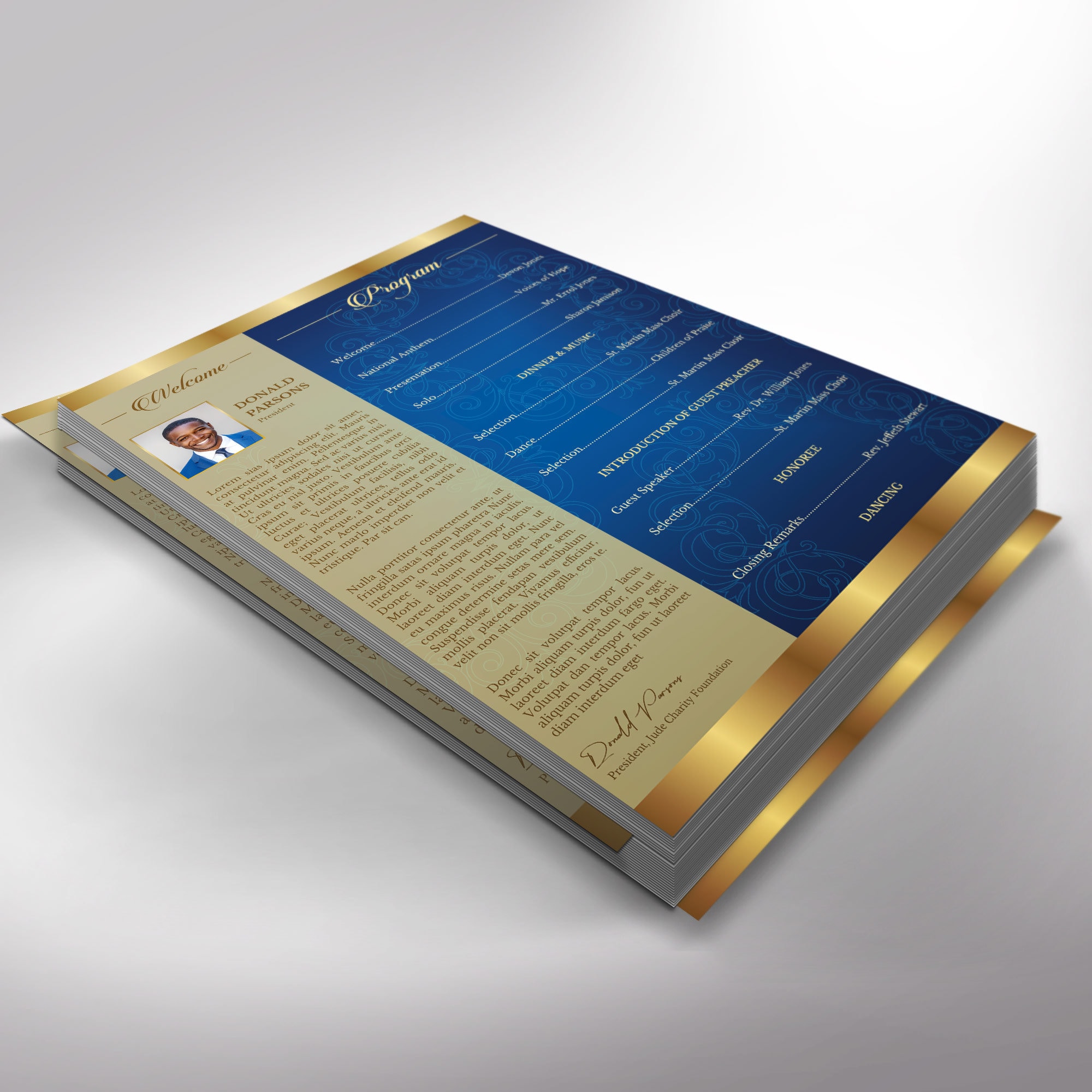 Blue Gold Gala Program Template: Anniversary, One-page Church Event ...