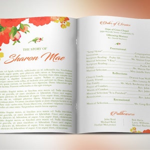 Orange Watercolor Funeral Program Template for Word and Publisher 4 Pages Bi-fold to 5.5x8.5 inches image 10