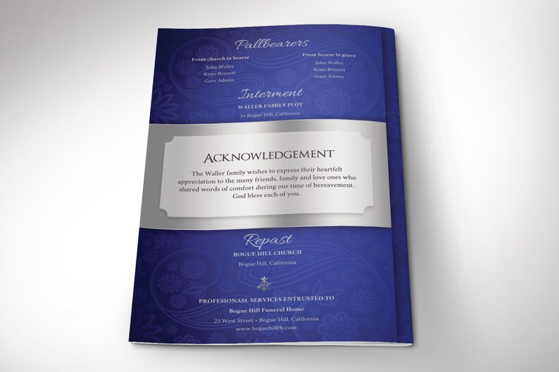 Blue Silver Funeral Program Template Word Template, Publisher V1 Celebration of Life 8 Pages 5.5x8.5 in image 6