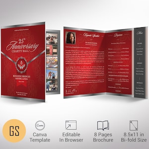 Red Silver Anniversary Gala Program Template: 8-Page Canva Design (11x17&quot;)