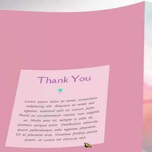 Mothers Day Program Template for Canva has 4 Pages. It features a  pink, yellow and blue background with butterflies, flowers, and beautiful typography. The Print Size of 11x8.5 inches is Bi-fold to 5.5x8.5 inches. For Mothers Day Banquet Program