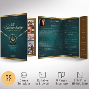 Teal & Gold Anniversary Gala Program Template: 8-Page Canva Design (11x17&quot;)