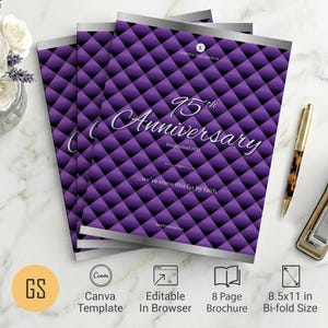 Purple & Silver Church Anniversary Program Template for Canva: 4-Page Bifold Booklet (8.5x11) Digital Download