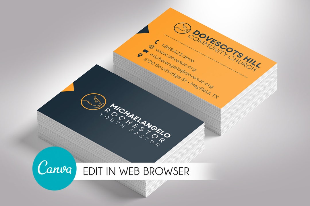 Modern Church Business Card Template for Canva Blue Yellow, Pastor or Church Outreach, Editable Printable, Digital Download, 3.5x2 - Etsy modern-church-business-card-template-for-canva-blue-yellow-pastor-or-church-outreach-editable-printable-digital-download-3-5x2-etsy