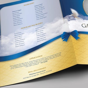 Blue Ribbon Funeral Program Large Template Word Template, Publisher Celebration of Life, Blue Sky, 8 Page 11x17 in image 7