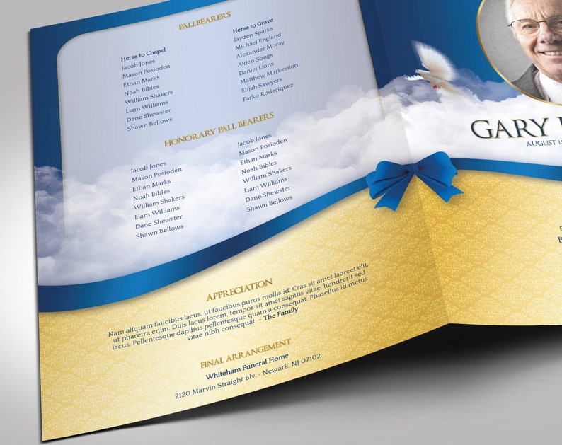 Blue Ribbon Funeral Program Large Template Word Template, Publisher Celebration of Life, Blue Sky, 8 Page 11x17 in image 7