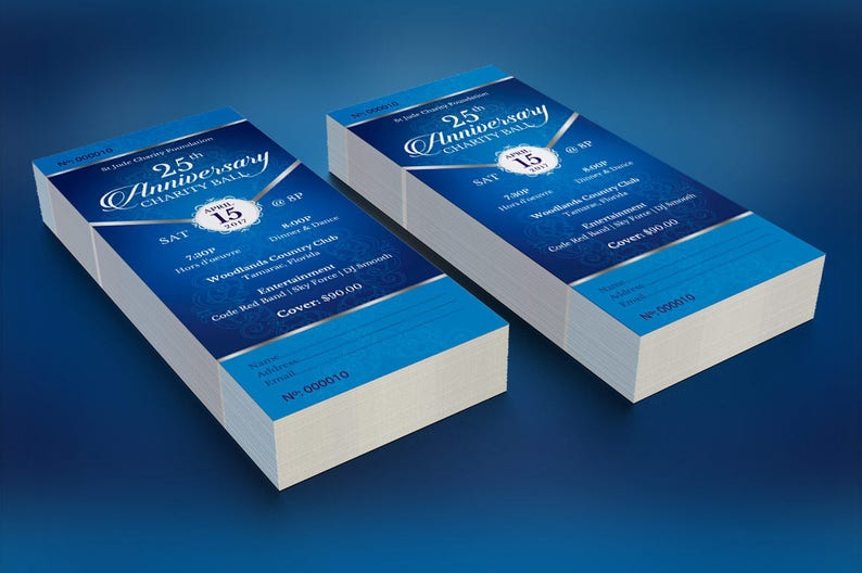 Blue Silver Anniversary Banquet Ticket Template Word Template, Publisher Church Anniversary, Pastor Events 3x7 in image 6