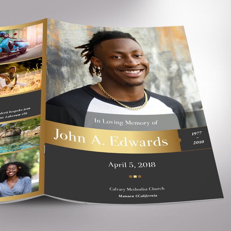 Remember Gold Funeral Program Template Word Template, Publisher Celebration of Life 4 Pages 5.5x8.5 inches image 5