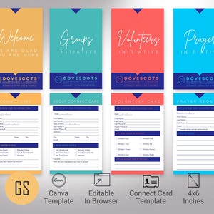 Modelo de cartão de conexão da igreja para Canva, pacote, amarelo, azul, azul-petróleo e vermelho, cartão de boas-vindas da igreja, novo convidado, editável para impressão, 4x6 polegadas