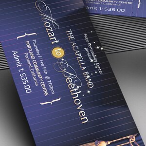 Musical Event Ticket Template Blue Gold, Word Template, Publisher V1, Blue Beige, Concert Ticket, Church Event, 6x2 in image 9