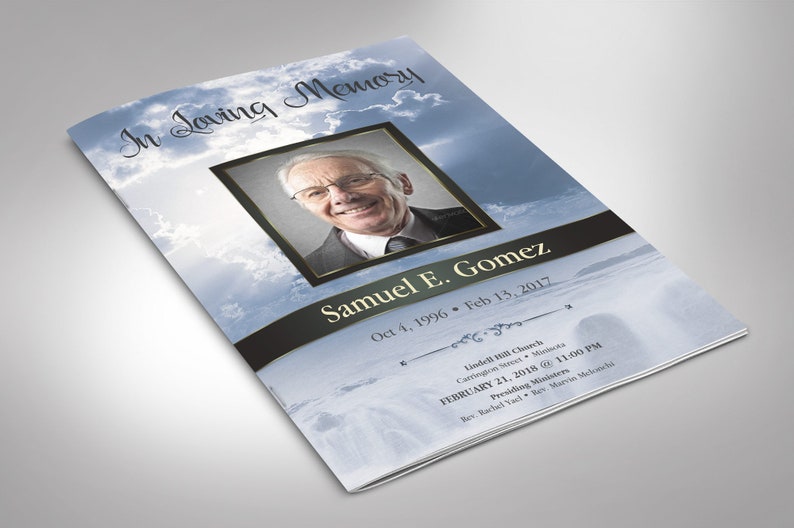 Blue Sky Funeral Program Template Word Template, Publisher, Celebration of Life, Memorial Service, 4 Pages, 5.5x8.5 in image 3