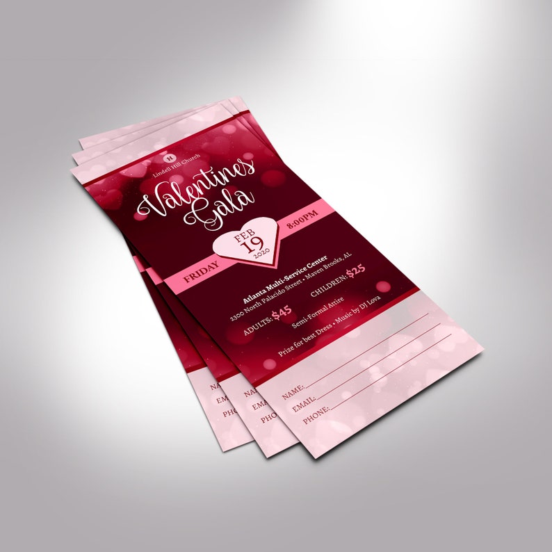 Red Pink Valentines Day Gala Ticket Template, Word Template, Publisher, Banquet Ticket, Size 3x7 inches image 5