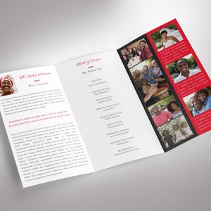 Red Black Remember Legal Trifold Funeral Program Template, Word Template, Publisher, Celebration of Life, Memorial Service, 14x8.5 in image 2