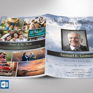 Blue Sky Funeral Program Template Word Template, Publisher, Celebration of Life, Memorial Service, 4 Pages, 5.5x8.5 in image 1