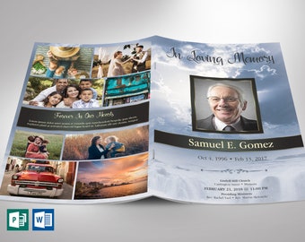 Blue Sky Funeral Program Template | Word Template, Publisher, Celebration of Life, Memorial Service, 4 Pages, 5.5x8.5 in