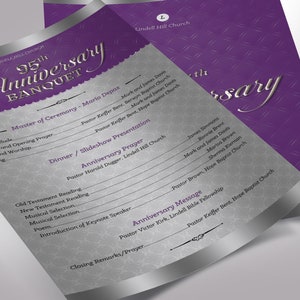 Silver Purple Church Anniversary One Sheet Program Template, Word Template, Publisher Pastor Appreciation 5.5x8.5 in image 4