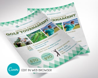 Retro Golf Tournament Flyer Template, Canva Template | Charity Golf Games | Editable Colors | 2 Sizes | 8.5x11 | 4x6 in
