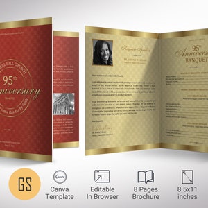 Church Anniversary Program Template: Red & Gold Diamond Design (Canva, 11x17 in)