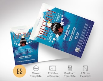 American Patriotic Church Postcard Template Canva Invitation Card (Digital Download)