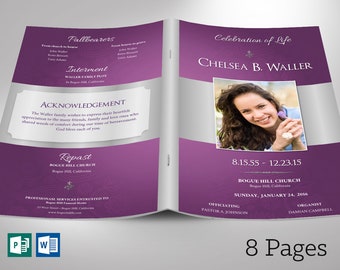 Lavender Regal Funeral Program Template | Word Template, Publisher | 8 Pages | Bifold to 5.5x8.5 inches