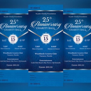 Blue Silver Anniversary Banquet Ticket Template Word Template, Publisher Church Anniversary, Pastor Events 3x7 in image 2